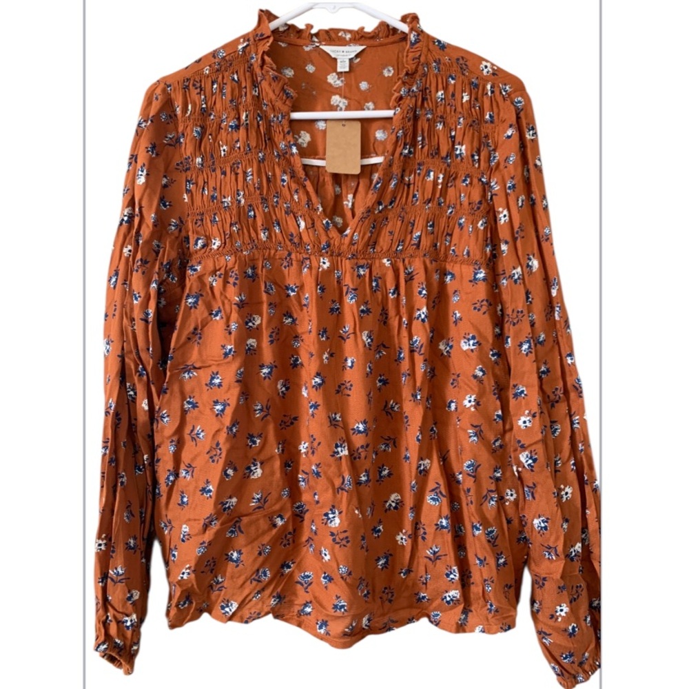 LUCKY BRAND Floral Rust Blouse SIZE M